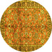 Round Machine Washable Abstract Yellow Contemporary Rug, wshcon2978yw