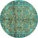 Round Machine Washable Abstract Turquoise Contemporary Area Rugs, wshcon2978turq