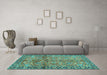 Machine Washable Abstract Turquoise Contemporary Area Rugs in a Living Room,, wshcon2978turq