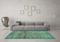 Machine Washable Abstract Turquoise Contemporary Rug, wshcon2978turq