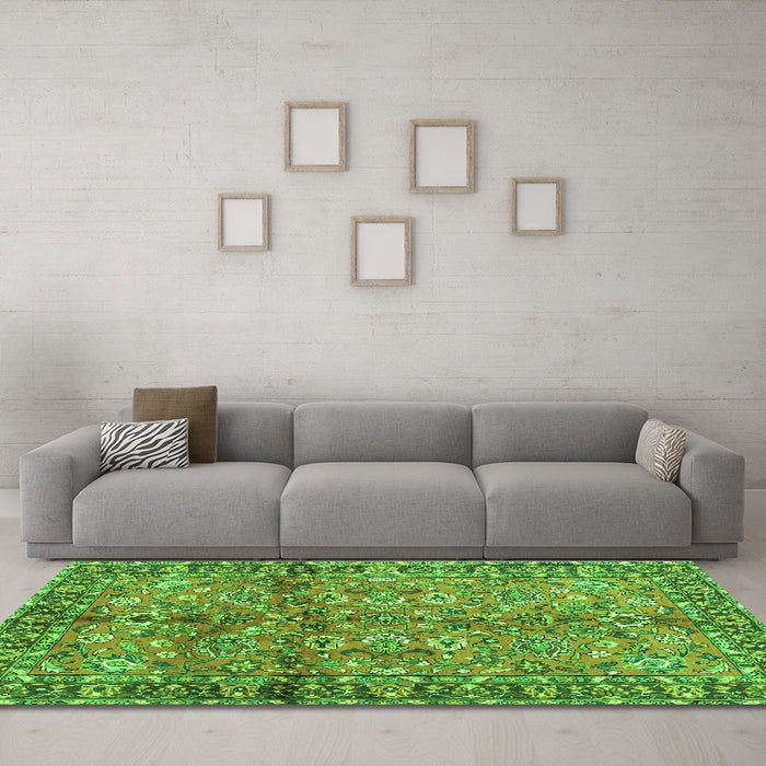 Machine Washable Abstract Green Contemporary Area Rugs in a Living Room,, wshcon2978grn