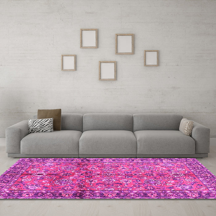Machine Washable Abstract Pink Contemporary Rug in a Living Room, wshcon2978pnk