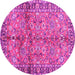 Round Machine Washable Abstract Pink Contemporary Rug, wshcon2978pnk