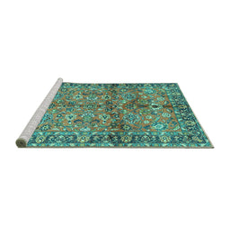 Sideview of Machine Washable Abstract Turquoise Contemporary Area Rugs, wshcon2978turq