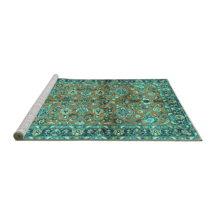 Sideview of Machine Washable Abstract Turquoise Contemporary Area Rugs, wshcon2978turq