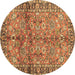 Round Abstract Brown Contemporary Rug, con2978brn