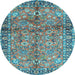 Round Machine Washable Abstract Light Blue Contemporary Rug, wshcon2978lblu