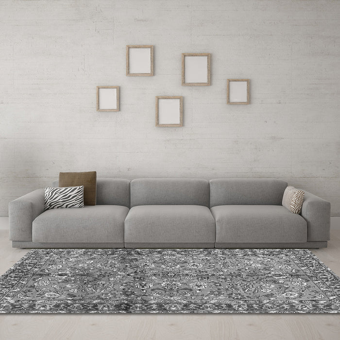 Machine Washable Abstract Gray Contemporary Rug in a Living Room,, wshcon2978gry
