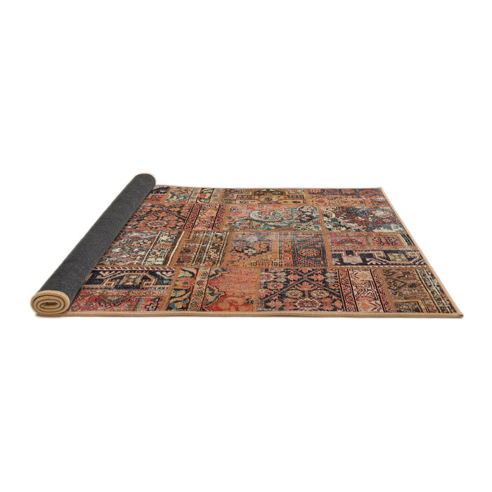Thickness of Contemporary Dark Sienna Brown Patchwork Rug, con2979