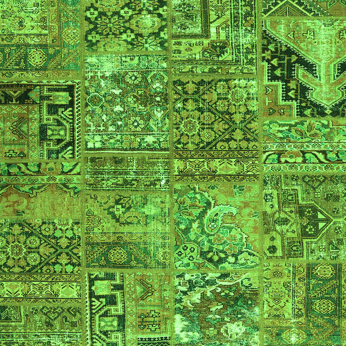 Round Machine Washable Patchwork Green Transitional Area Rugs, wshcon2979grn