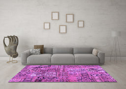 Machine Washable Patchwork Purple Transitional Area Rugs in a Living Room, wshcon2979pur
