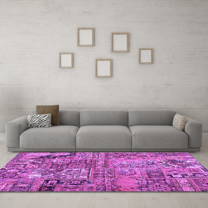 Machine Washable Patchwork Purple Transitional Area Rugs in a Living Room, wshcon2979pur