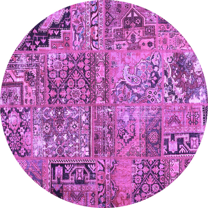Round Patchwork Purple Transitional Rug, con2979pur