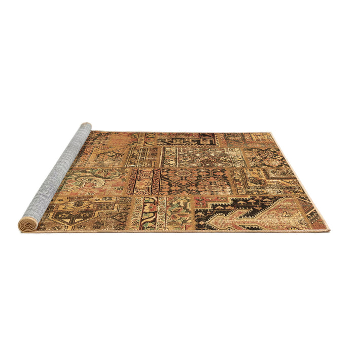 Sideview of Machine Washable Patchwork Brown Transitional Rug, wshcon2979brn