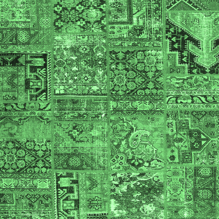 Square Patchwork Emerald Green Transitional Rug, con2979emgrn