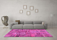 Machine Washable Patchwork Pink Transitional Rug, wshcon2979pnk