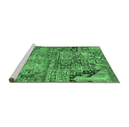 Sideview of Machine Washable Patchwork Emerald Green Transitional Area Rugs, wshcon2979emgrn