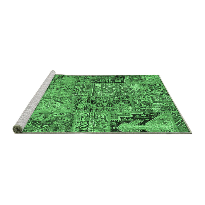 Sideview of Machine Washable Patchwork Emerald Green Transitional Area Rugs, wshcon2979emgrn