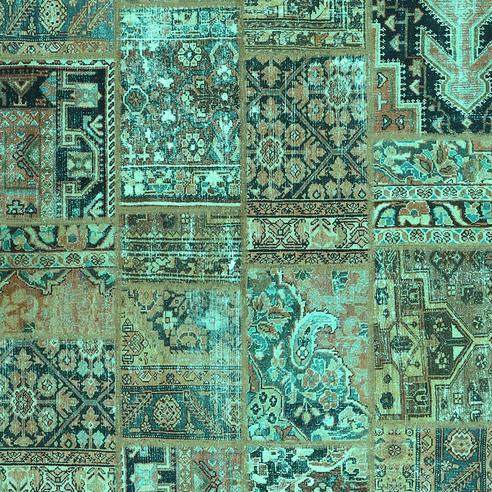 Machine Washable Patchwork Turquoise Transitional Area Rugs, wshcon2979turq