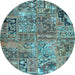 Round Patchwork Light Blue Transitional Rug, con2979lblu