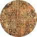 Round Patchwork Brown Transitional Rug, con2979brn