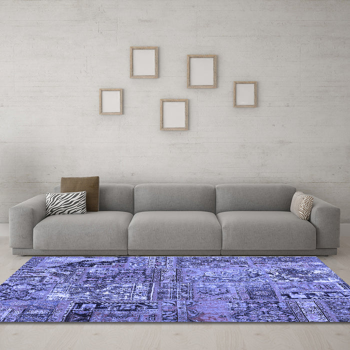 Machine Washable Patchwork Blue Transitional Rug in a Living Room, wshcon2979blu