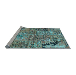 Sideview of Machine Washable Patchwork Light Blue Transitional Rug, wshcon2979lblu