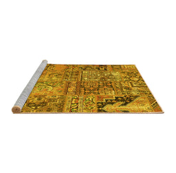 Sideview of Machine Washable Patchwork Yellow Transitional Rug, wshcon2979yw