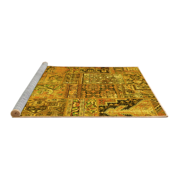 Sideview of Machine Washable Patchwork Yellow Transitional Rug, wshcon2979yw
