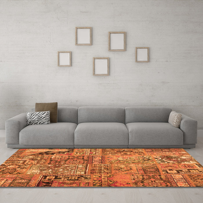 Machine Washable Patchwork Orange Transitional Area Rugs in a Living Room, wshcon2979org