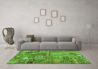 Machine Washable Patchwork Green Transitional Rug, wshcon2979grn