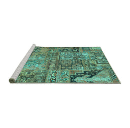 Sideview of Machine Washable Patchwork Turquoise Transitional Area Rugs, wshcon2979turq