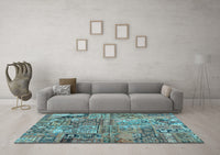 Machine Washable Patchwork Light Blue Transitional Rug, wshcon2979lblu