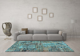 Machine Washable Patchwork Light Blue Transitional Rug in a Living Room, wshcon2979lblu