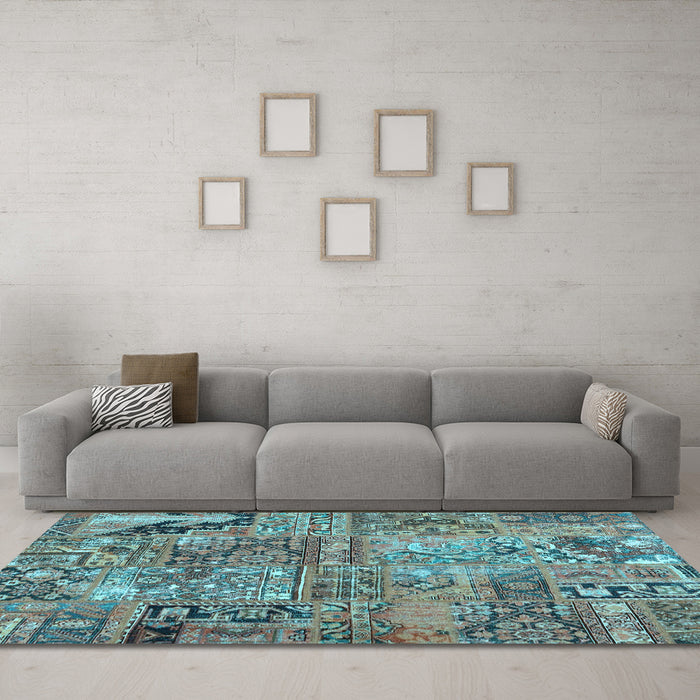 Machine Washable Patchwork Light Blue Transitional Rug in a Living Room, wshcon2979lblu