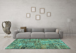 Machine Washable Patchwork Turquoise Transitional Area Rugs in a Living Room,, wshcon2979turq