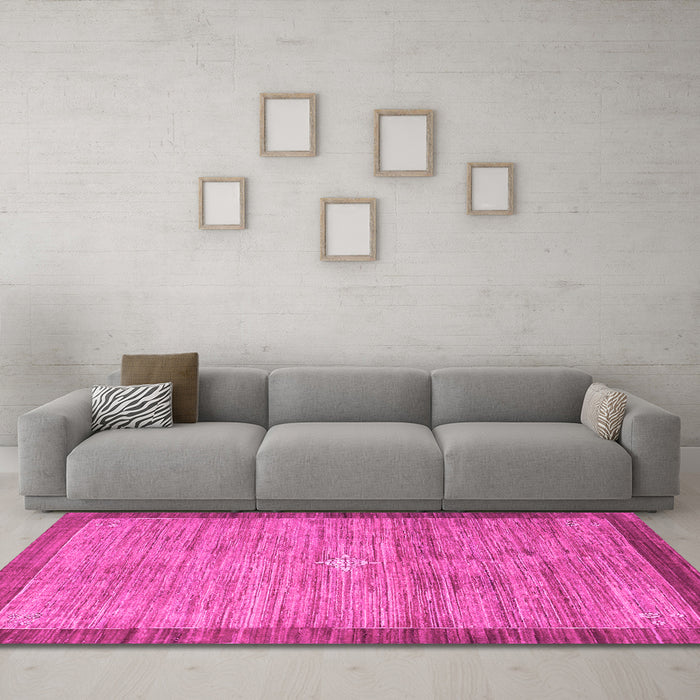 Machine Washable Abstract Pink Contemporary Rug in a Living Room, wshcon297pnk