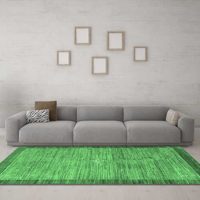 Machine Washable Abstract Emerald Green Contemporary Area Rugs in a Living Room,, wshcon297emgrn