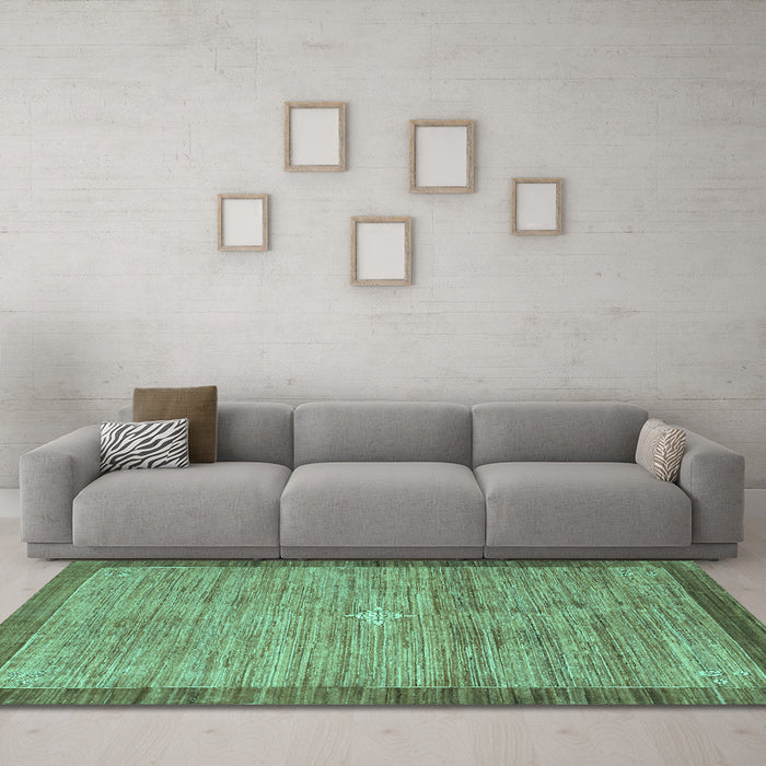 Machine Washable Abstract Turquoise Contemporary Area Rugs in a Living Room,, wshcon297turq
