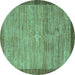 Round Machine Washable Abstract Turquoise Contemporary Area Rugs, wshcon297turq