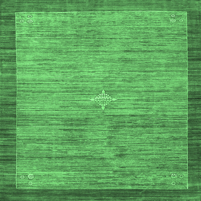 Square Machine Washable Abstract Emerald Green Contemporary Area Rugs, wshcon297emgrn