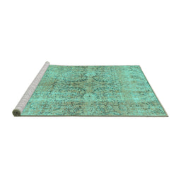 Sideview of Machine Washable Persian Turquoise Bohemian Area Rugs, wshcon2980turq