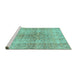 Sideview of Machine Washable Persian Turquoise Bohemian Area Rugs, wshcon2980turq