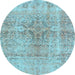 Round Machine Washable Persian Light Blue Bohemian Rug, wshcon2980lblu