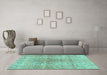 Machine Washable Persian Turquoise Bohemian Area Rugs in a Living Room,, wshcon2980turq