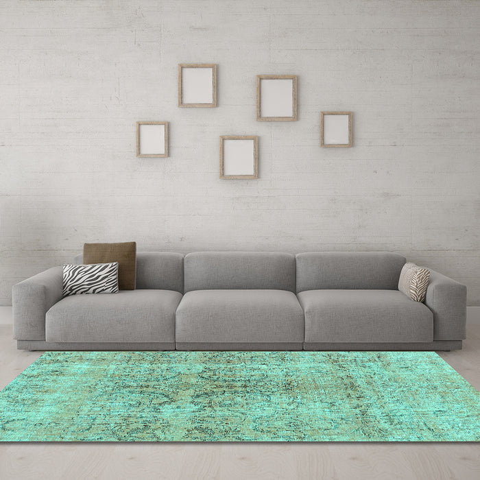 Machine Washable Persian Turquoise Bohemian Area Rugs in a Living Room,, wshcon2980turq