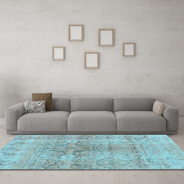 Machine Washable Persian Light Blue Bohemian Rug in a Living Room, wshcon2980lblu