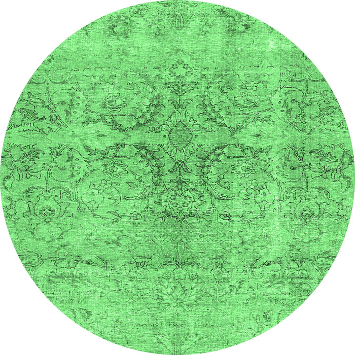 Round Machine Washable Persian Emerald Green Bohemian Area Rugs, wshcon2980emgrn