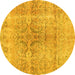 Round Machine Washable Persian Yellow Bohemian Rug, wshcon2980yw