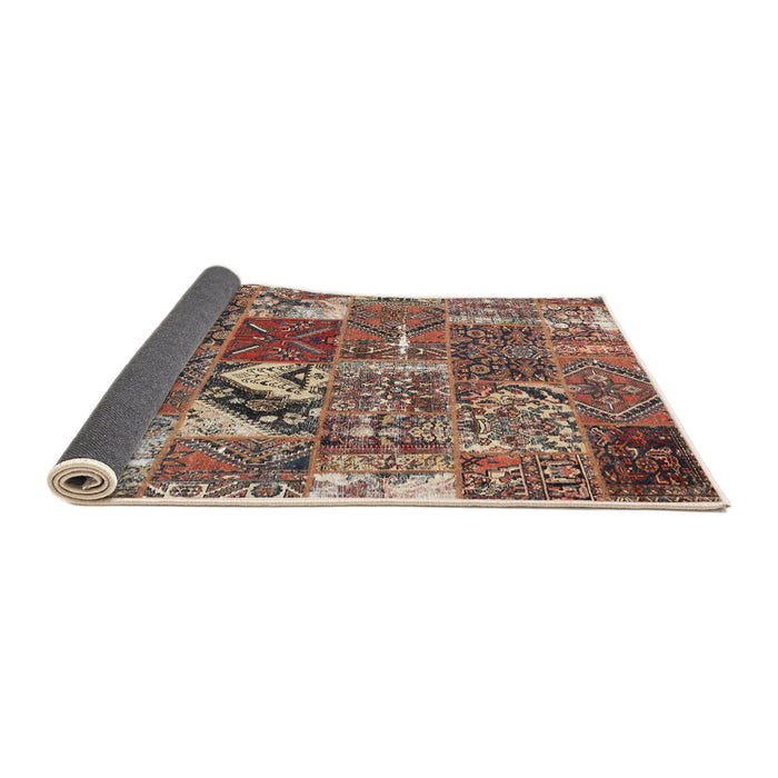 Thickness of Contemporary Dark Sienna Brown Patchwork Rug, con2981